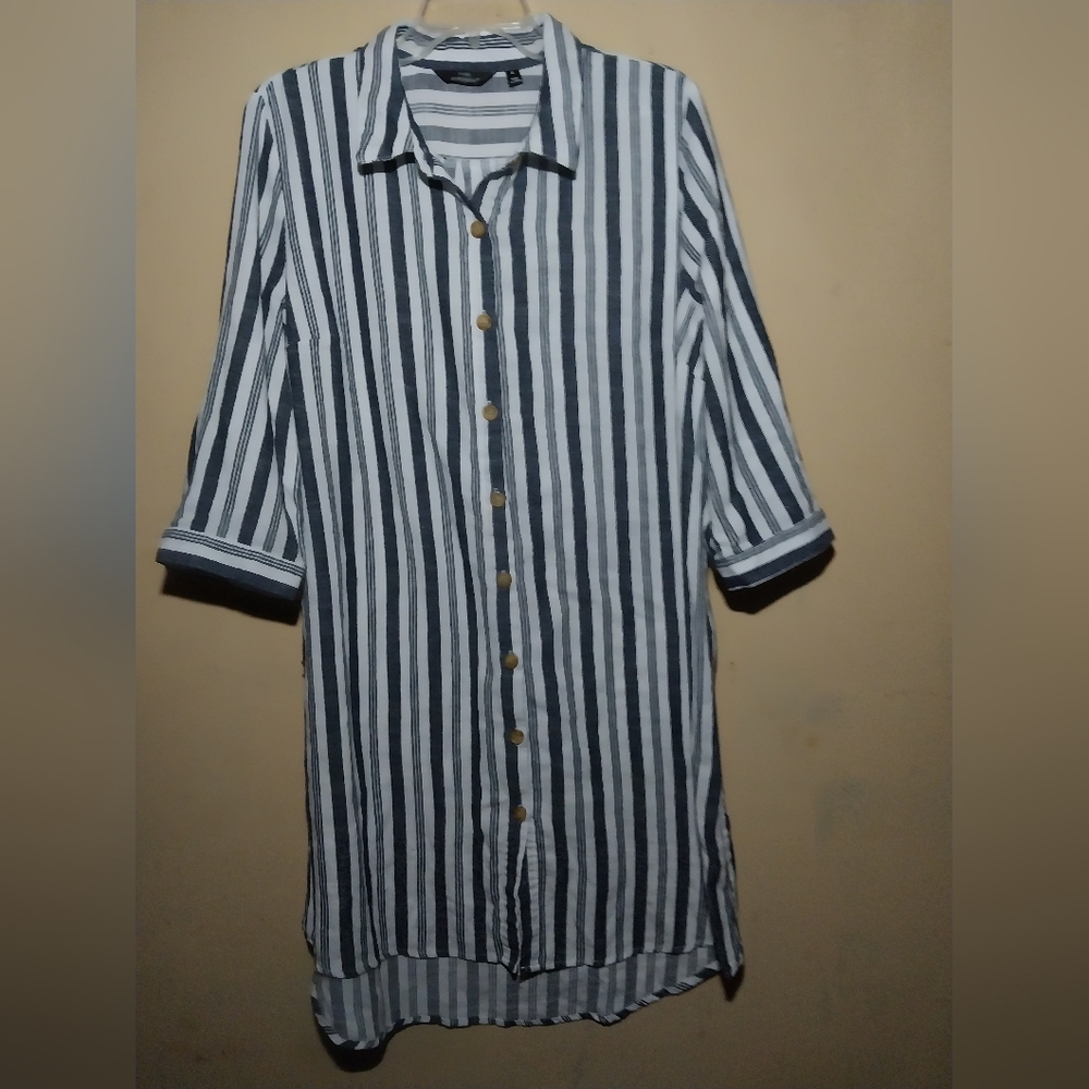 Women's Mlle Gabrielle Button-down 3/4 Length Sleeve Dress•XL